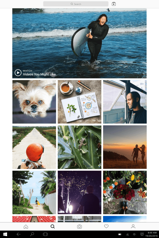 Instagram on Windows for touch enable devices