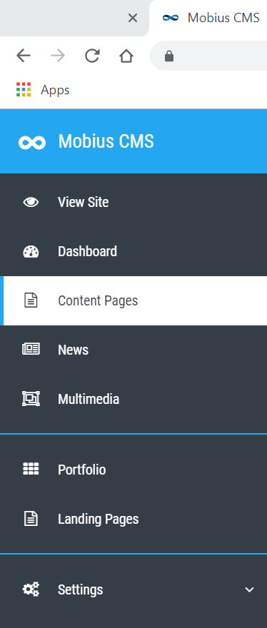  mobius is ready to go with content pages and blog posts